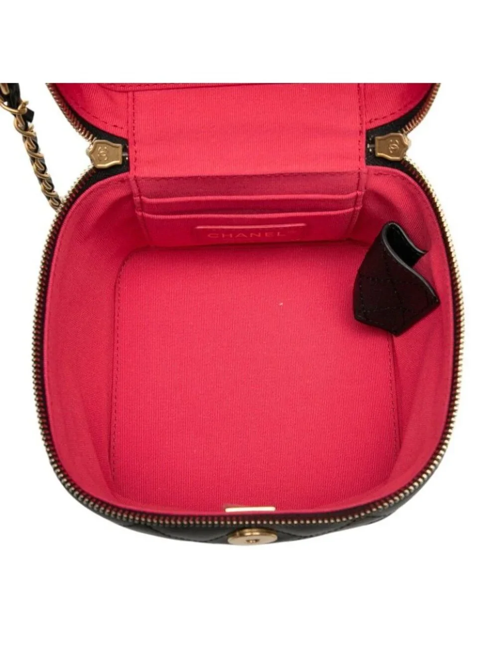 Chanel Quilted CC Logo Chain Shoulder Bag Vanity Black Lambskin